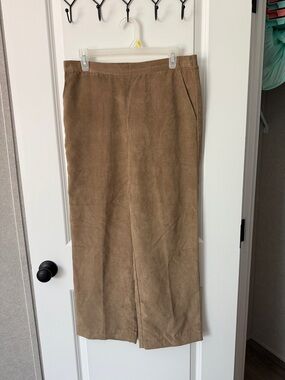 Alfred Dunner Tan Suede-Look wide leg pants with elastic waist